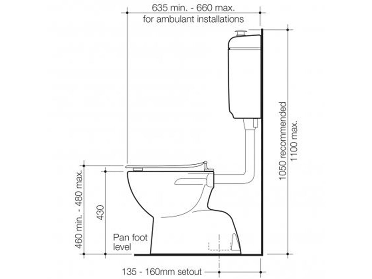Reece Caroma Care 400 Connector S Trap Bottom Inlet Toilet Suite Metal Raised Height Buttons Caravelle Single Flap Standard Seat White (4 Star)