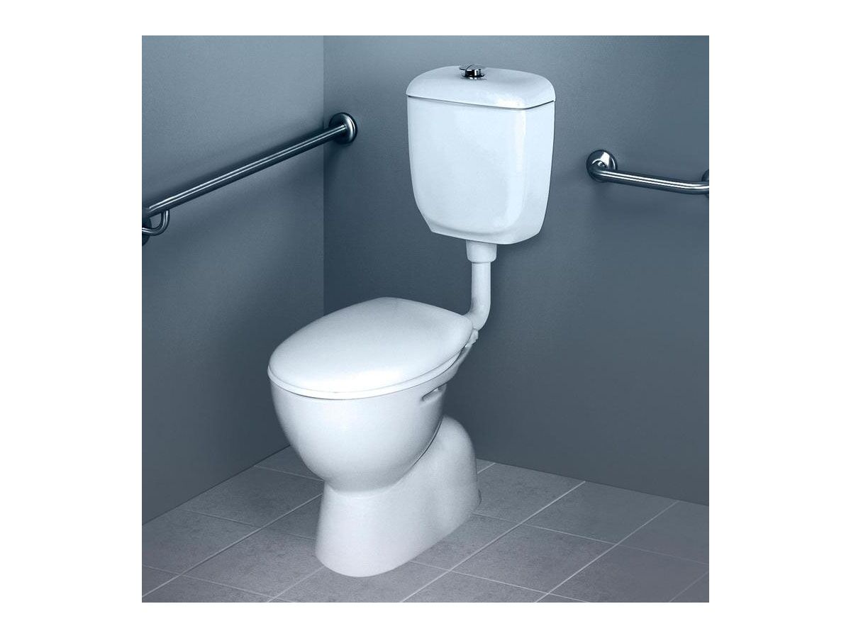 reece Caroma Care 400 Connector S Trap Bottom Inlet Toilet Suite Metal Raised Height Buttons Caravelle Double Flap Standard Seat White (4 Star)