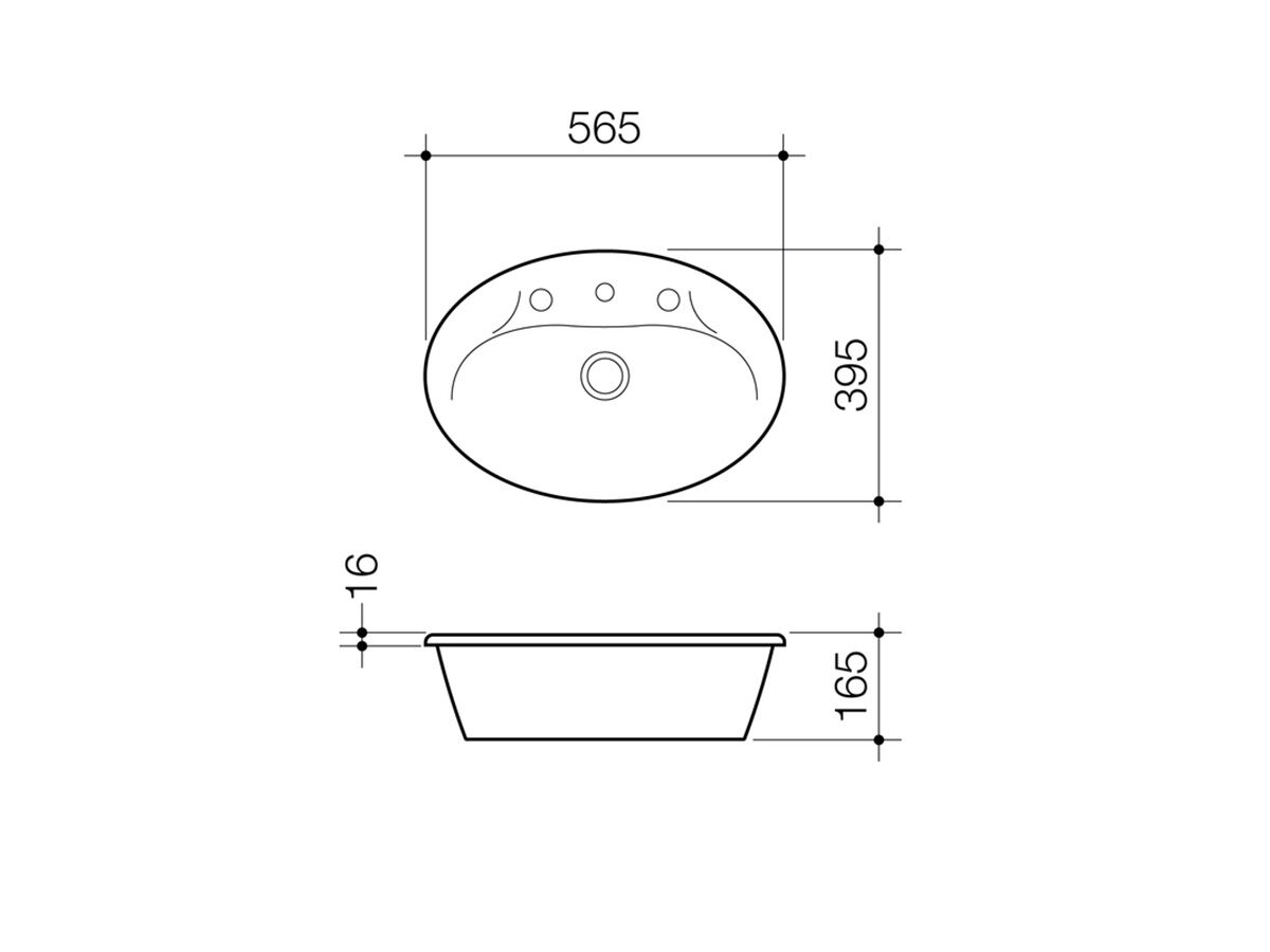 Reece Caroma Centro Vanity Basin With Overflow 3 Tapholes 565 X 395mm White
