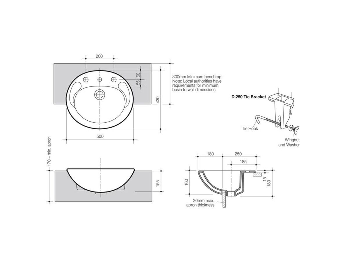 Reece Caroma Concorde Semi Recessed Vanity Basin 1 Taphole White