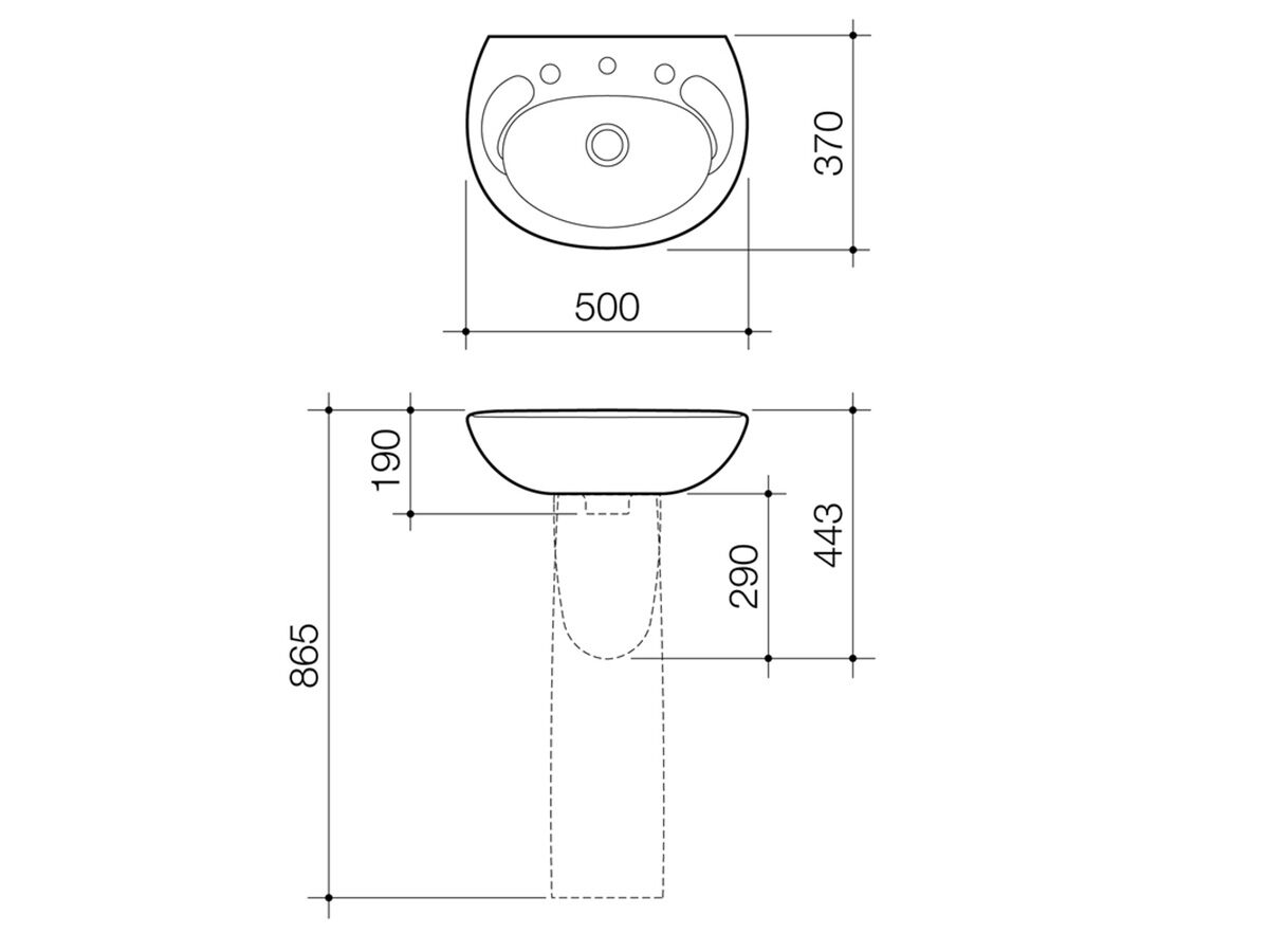 Reece Caroma Concorde Wall Basin 1 Taphole 500mm White