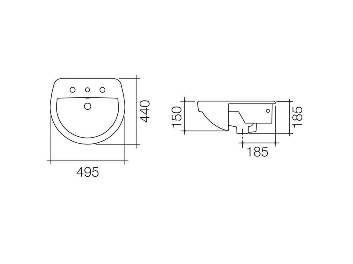 Reece Caroma Cosmo Semi Recessed Vanity Basin 3 Tapholes 500 X 400mm White