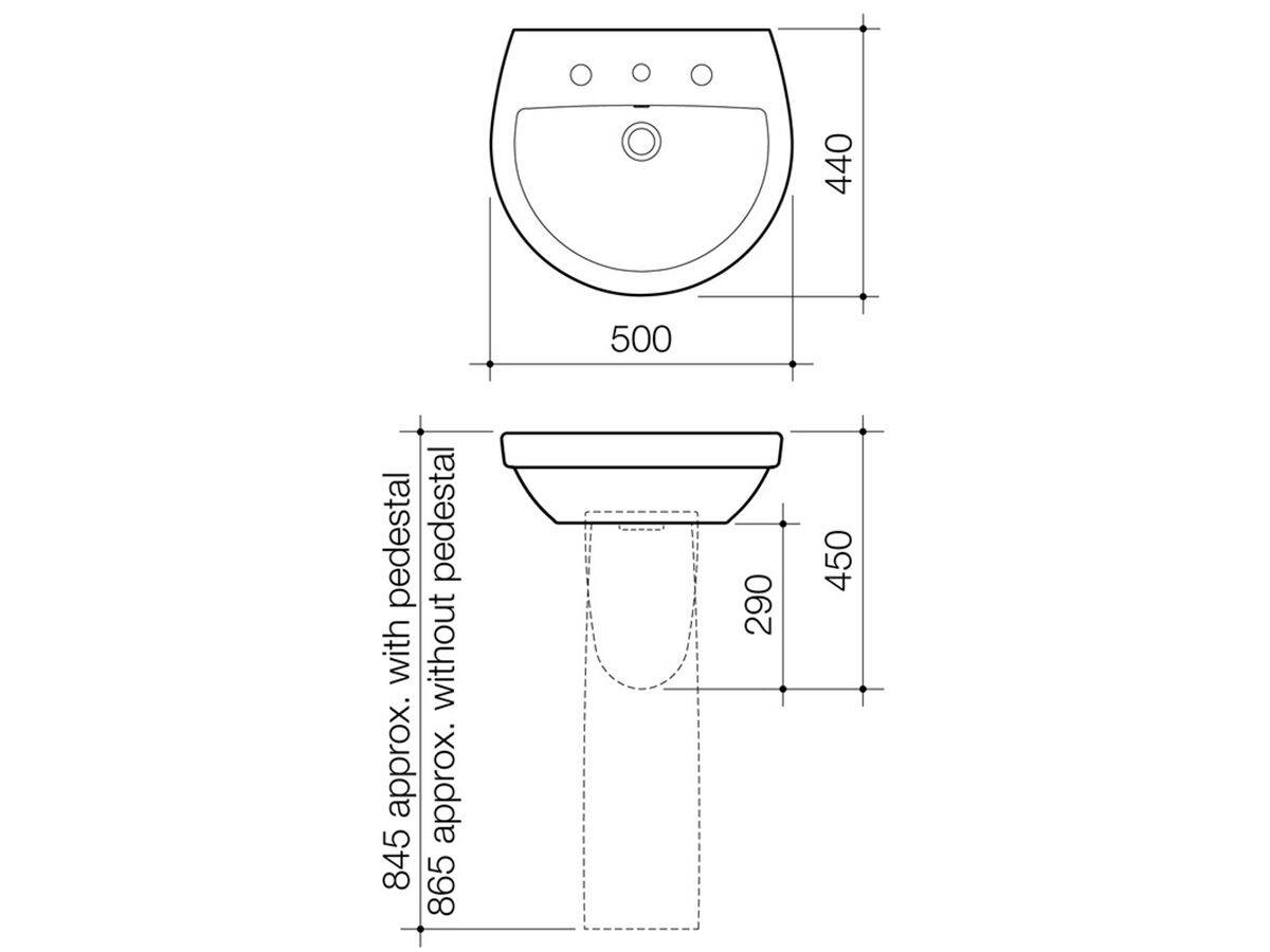 Reece Caroma Cosmo Wall Basin 1 Taphole 500 X 440mm White
