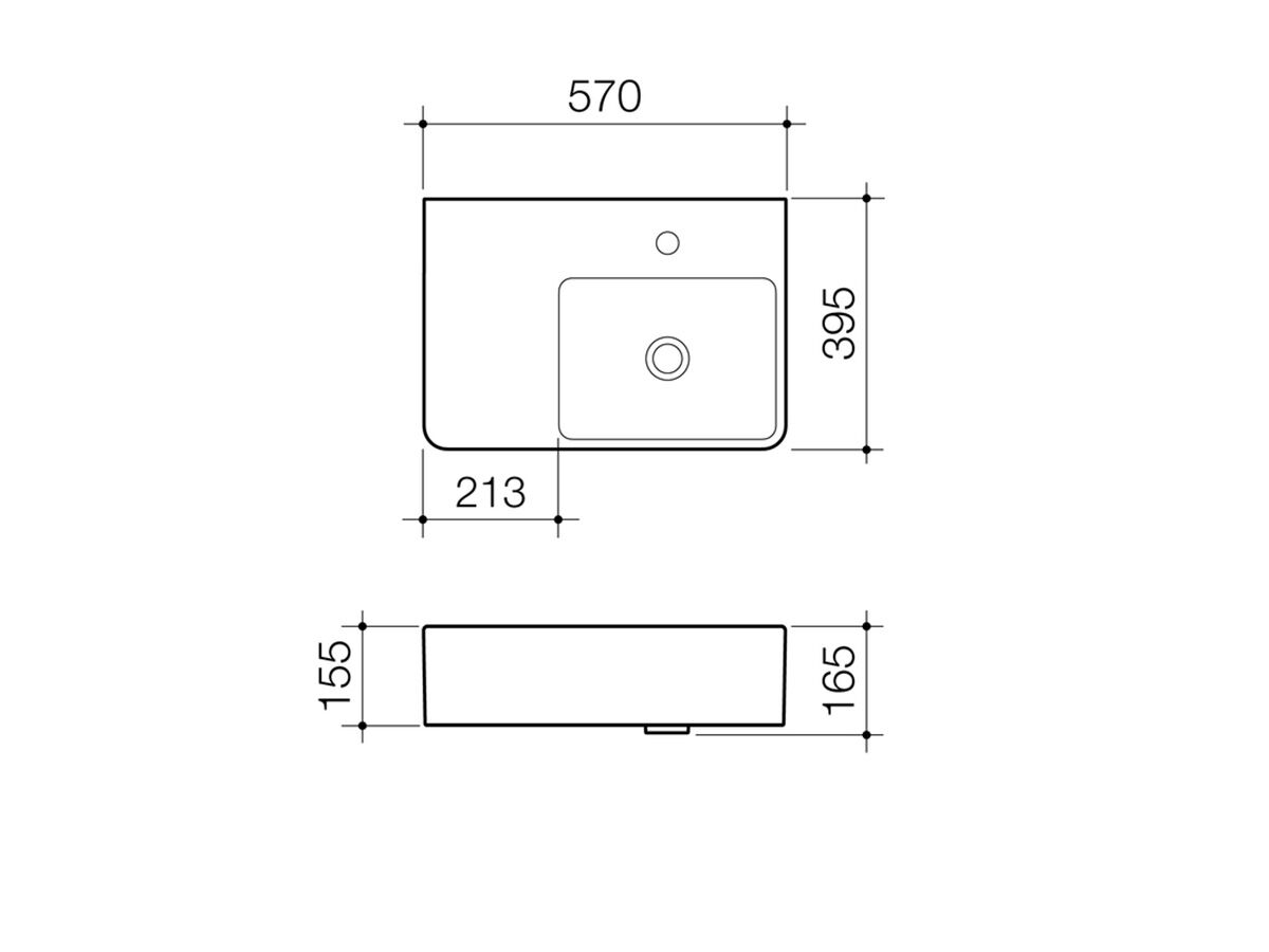 Reece Caroma Cube Wall Basin With Overflow Left Hand Shelf 1 Taphole White