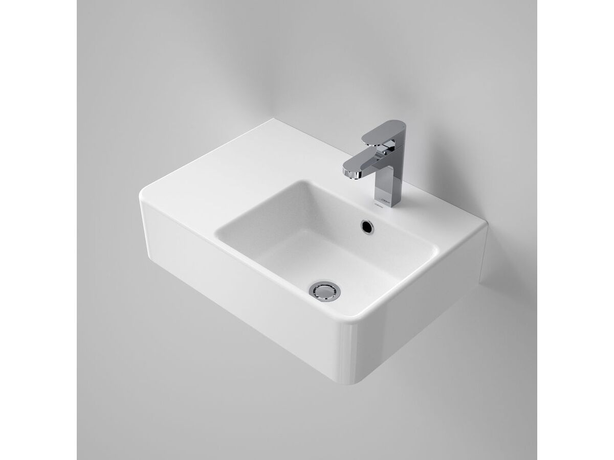 reece Caroma Cube Wall Basin with Overflow Left Hand Shelf 1 Taphole White