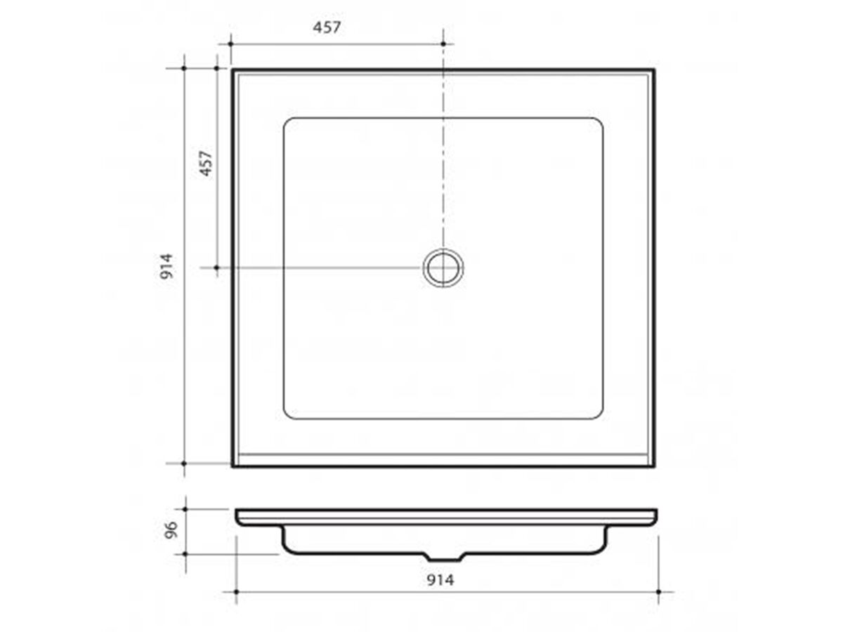 Reece Caroma Dolphin Pressed Steel Shower Base Pln 915mm X 915mm White