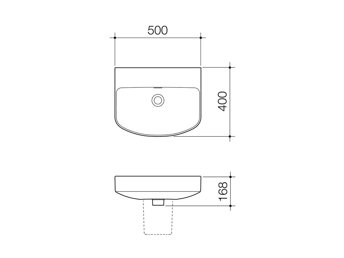 Reece Caroma Forma 500mm Wall Basin No Taphole With Overflow