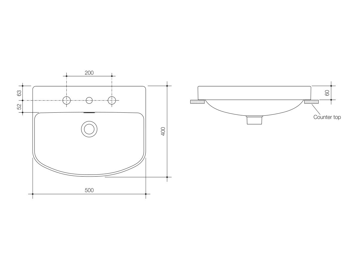 Reece Caroma Forma Inset Vanity Basin 3 Taphole With Overflow