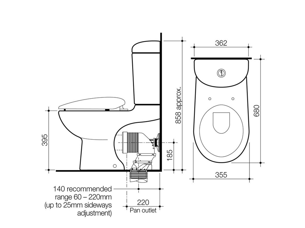 Reece Caroma Leda Round Wall Faced Close Coupled Back Entry Toilet Suite With Soft Close Seat White (4 Star)