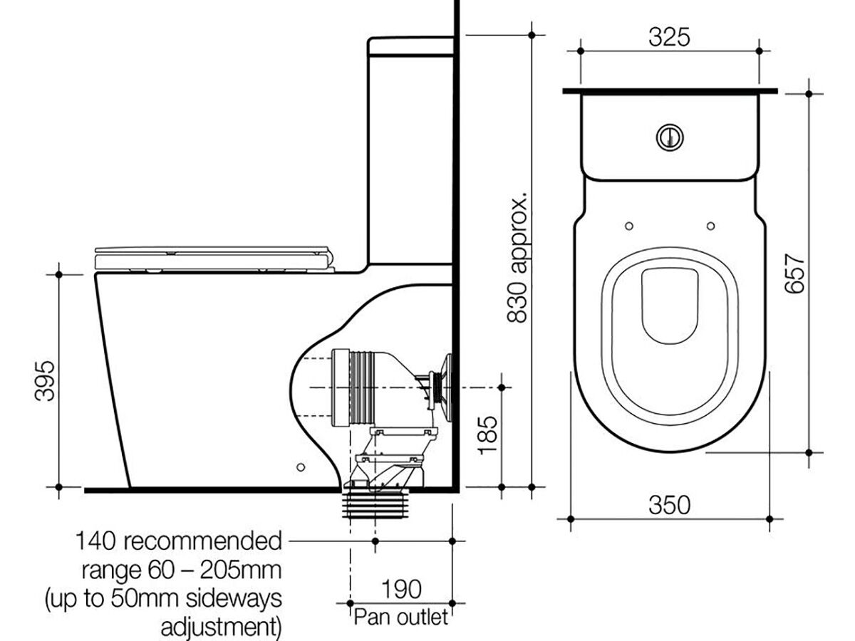 Reece Caroma Liano Wall Faced Close Coupled Universal Trap Back Entry Toilet Suite White (4 Star)
