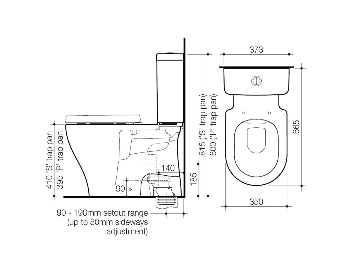 Reece Caroma Luna Cleanflush Close Coupled P Trap Back Entry Toilet Suite White (4 Star)