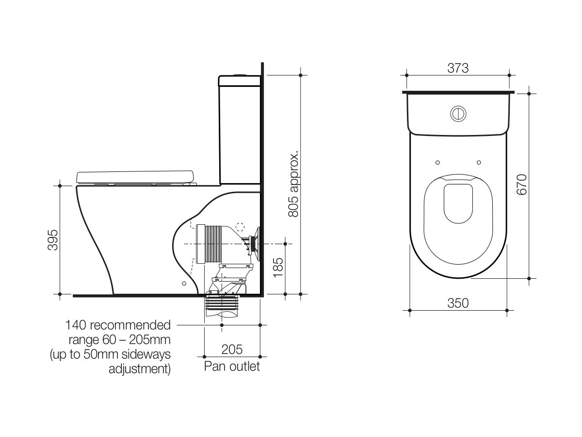 Reece Caroma Luna Cleanflush Wall Faced Close Coupled Bottom Inlet Toilet Suite With Soft Close Seat White (4 Star)