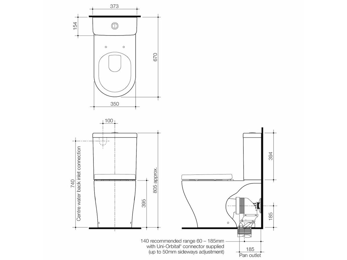 Reece Caroma Luna Wall Faced Close Coupled Back Entry Toilet Suite Soft Close Seat White (4 Star)