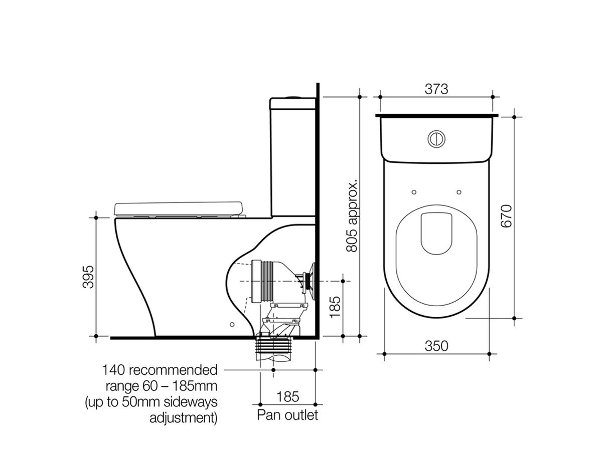 Reece Caroma Luna Wall Faced Close Coupled Bottom Inlet Toilet Suite Soft Close Seat White (4 Star)