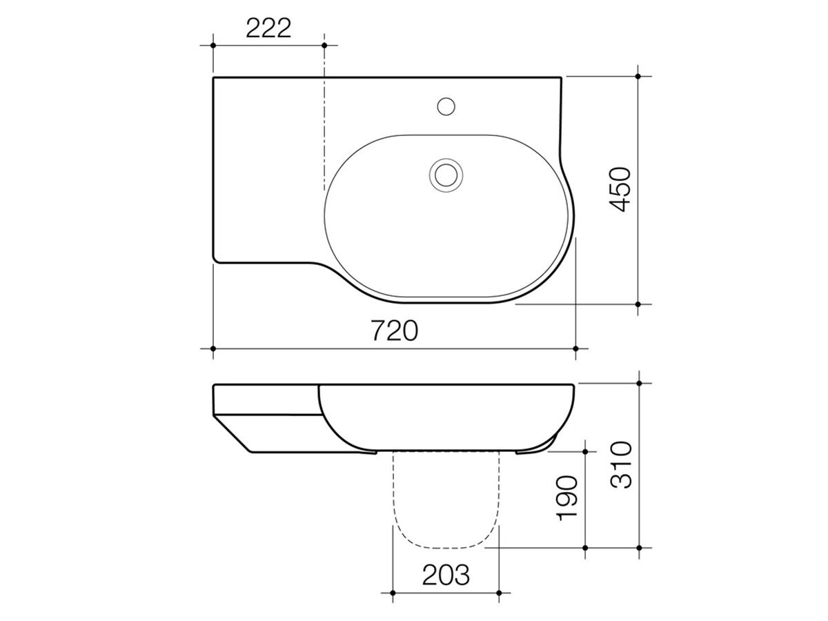 Reece Caroma Opal Wall Basin Left Hand Shelf Without Overflow 1 Taphole 720mm White