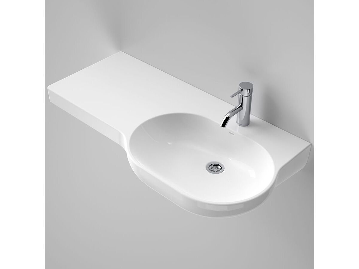 reece Caroma Opal Wall Basin Left Hand Shelf without Overflow 1 Taphole 920mm White
