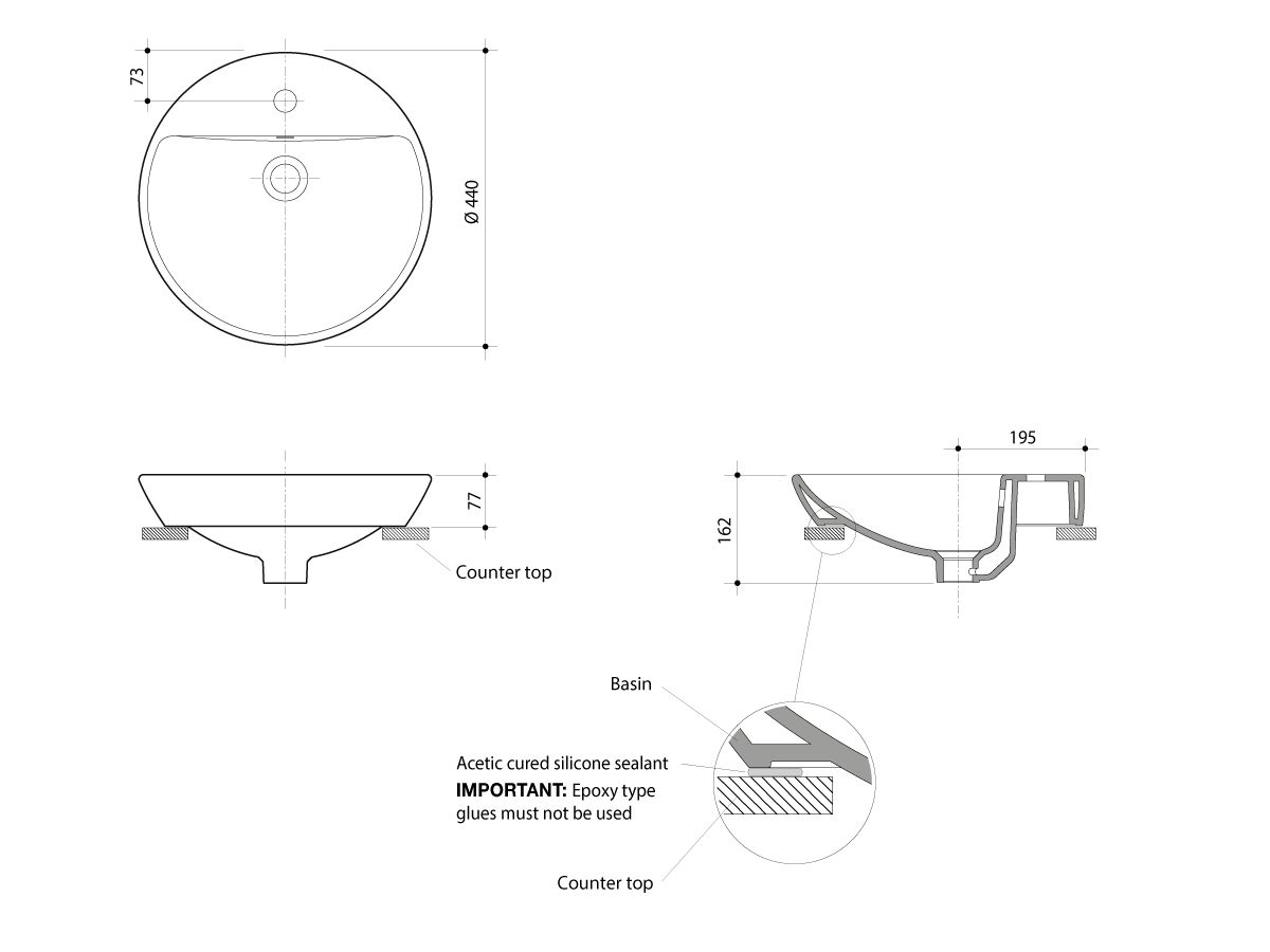 Reece Caroma Orbis Inset Basin With Overflow 1 Taphole White