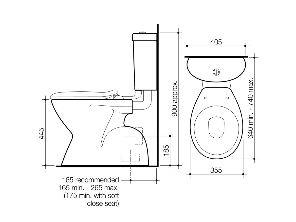 Reece Caroma Profile 4 Easy Height Connector S Trap Bottom Inlet Toilet Suite Trident Standard Seat White (4 Star)