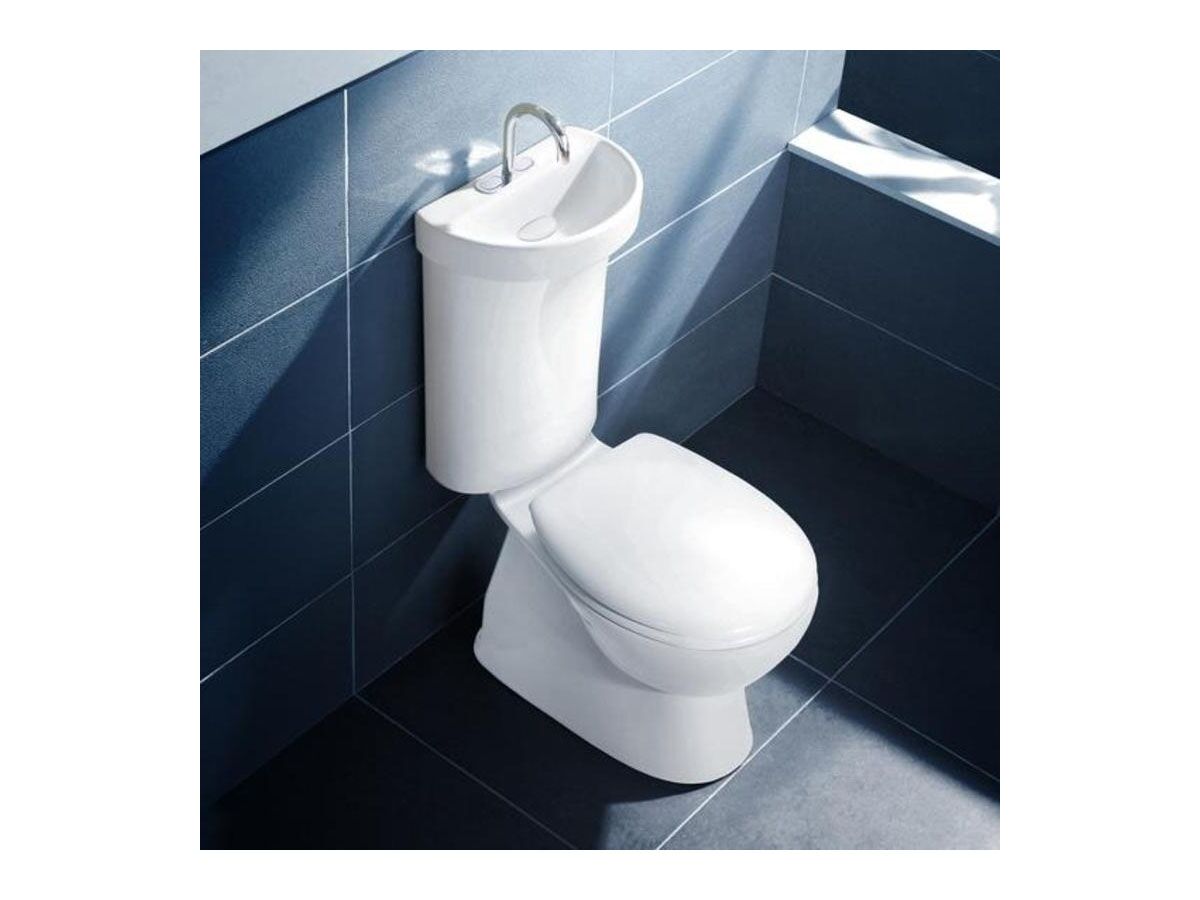 reece Caroma Profile 5 Deluxe S Trap Bottom Inlet Toilet Suite with ted Hand Basin Soft Close Seat White (5 Star)