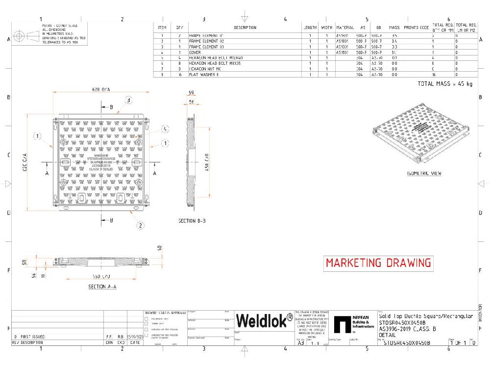 Reece Cast Iron Cover/Frame 450mm X 450mm Class B Solid Top