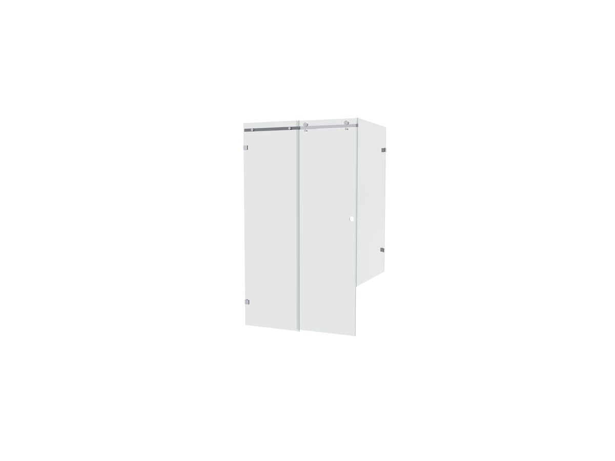 reece Creative Glass Frameless Front & Half Return 2100 x Front 1500-1700 x Return 800-1000 Shower Screen Polished Chrome Hardware with sliding door