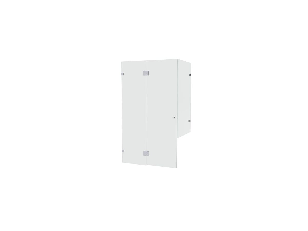 reece Creative Glass Frameless Front & Half Return 2100 x Front 700-900 x Return 800-1000 Shower Screen Polished Chrome Hardware with hinged door