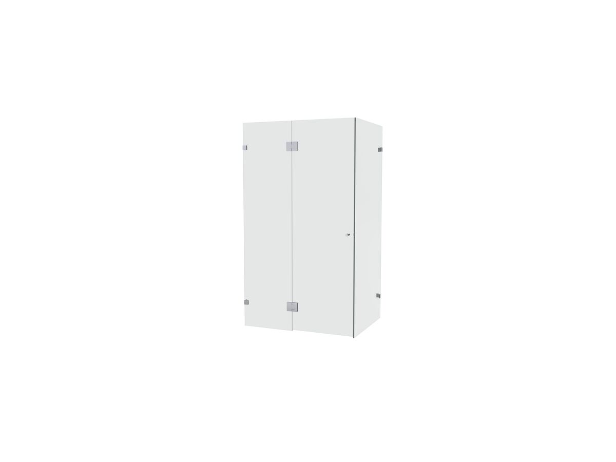 reece Creative Glass Frameless Front & Return 2100 x Front 900-1100 x Return 800-1000 Shower Screen Polished Chrome Hardware with hinged door