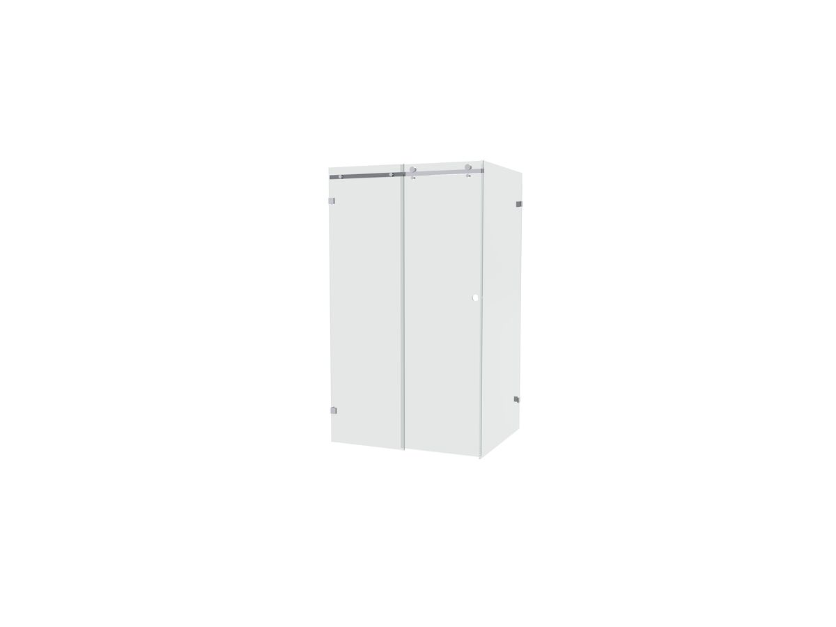reece Creative Glass Frameless Front & Return 2100 x Front 1300-1500 x Return 800-1000 Shower Screen Polished Chrome Hardware with sliding door