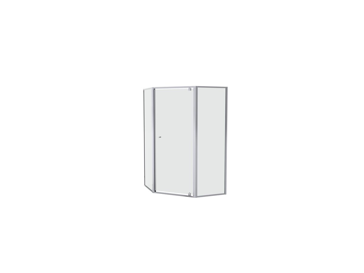 reece Creative Glass Semi-Framed Adj Corner Angle 1950 x Front 820-900 x Return 390-410 Shower Screen Polished Silver Frame with pivot door