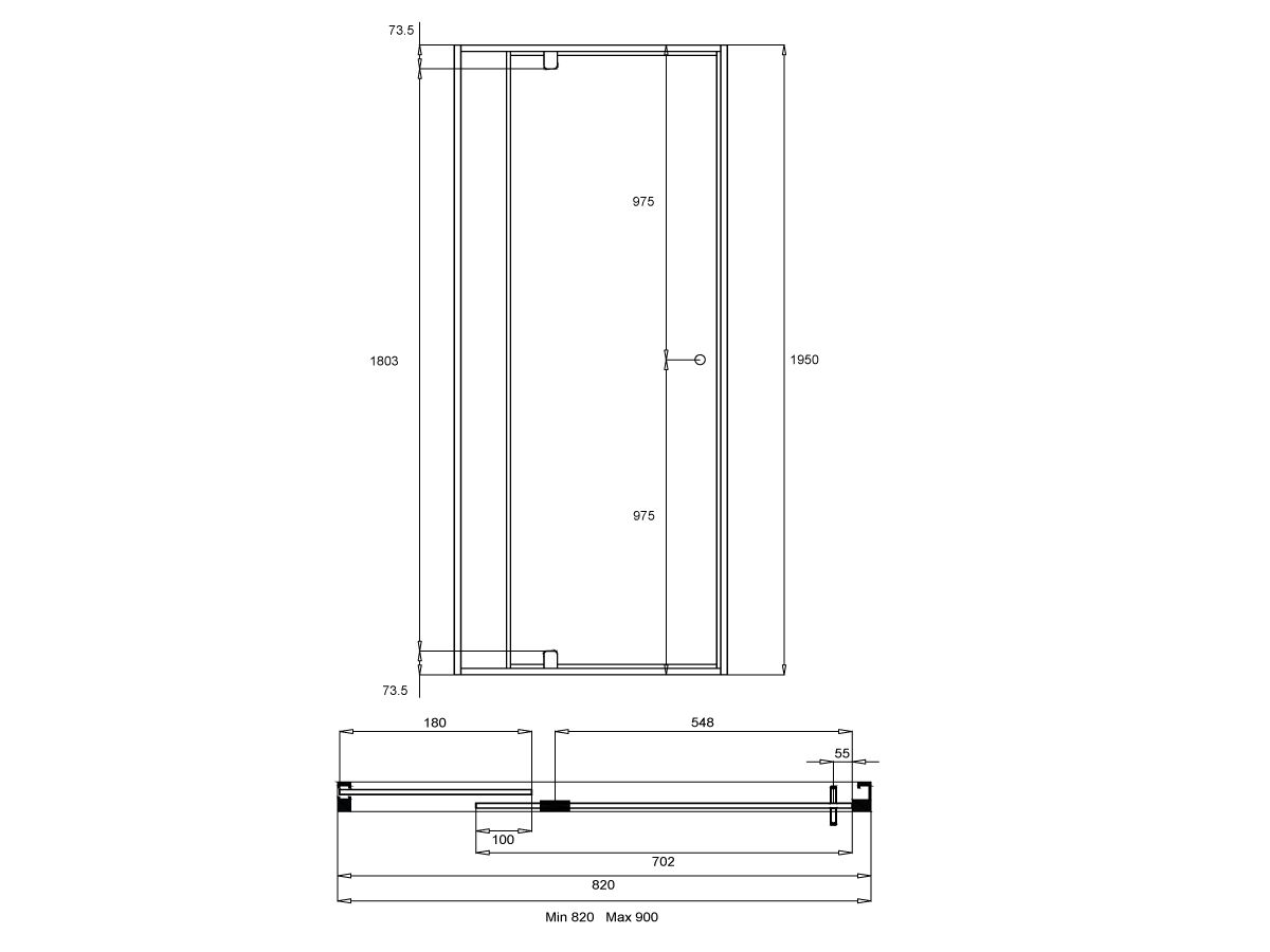 Reece Creative Glass Semi-Framed Front Only 1950 X Front 820-900 Shower Screen Polished Silver Frame With Pivot Door
