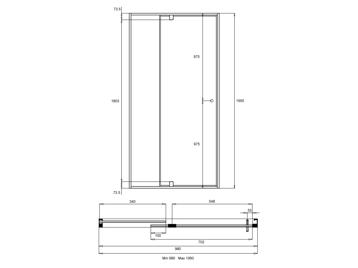 Reece Creative Glass Semi-Framed Front Only 1950 X Front 980-1060 Shower Screen Polished Silver Frame With Pivot Door