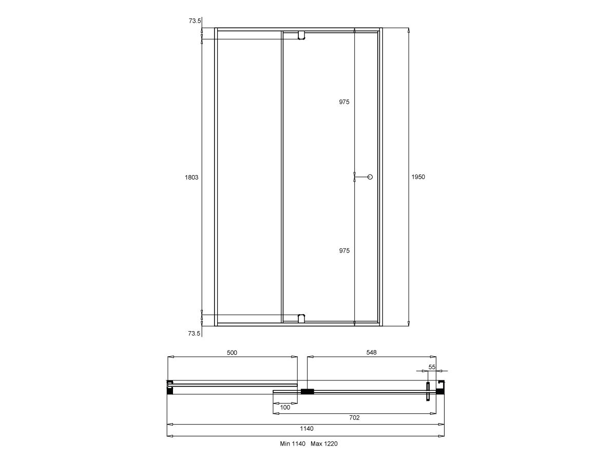 Reece Creative Glass Semi-Framed Front Only 1950 X Front 1140-1220 Shower Screen Polished Silver Frame With Pivot Door