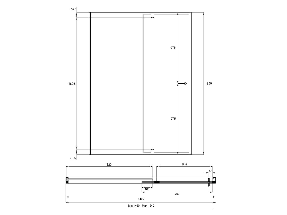 Reece Creative Glass Semi-Framed Front Only 1950 X Front 1460-1540 Shower Screen Polished Silver Frame With Pivot Door