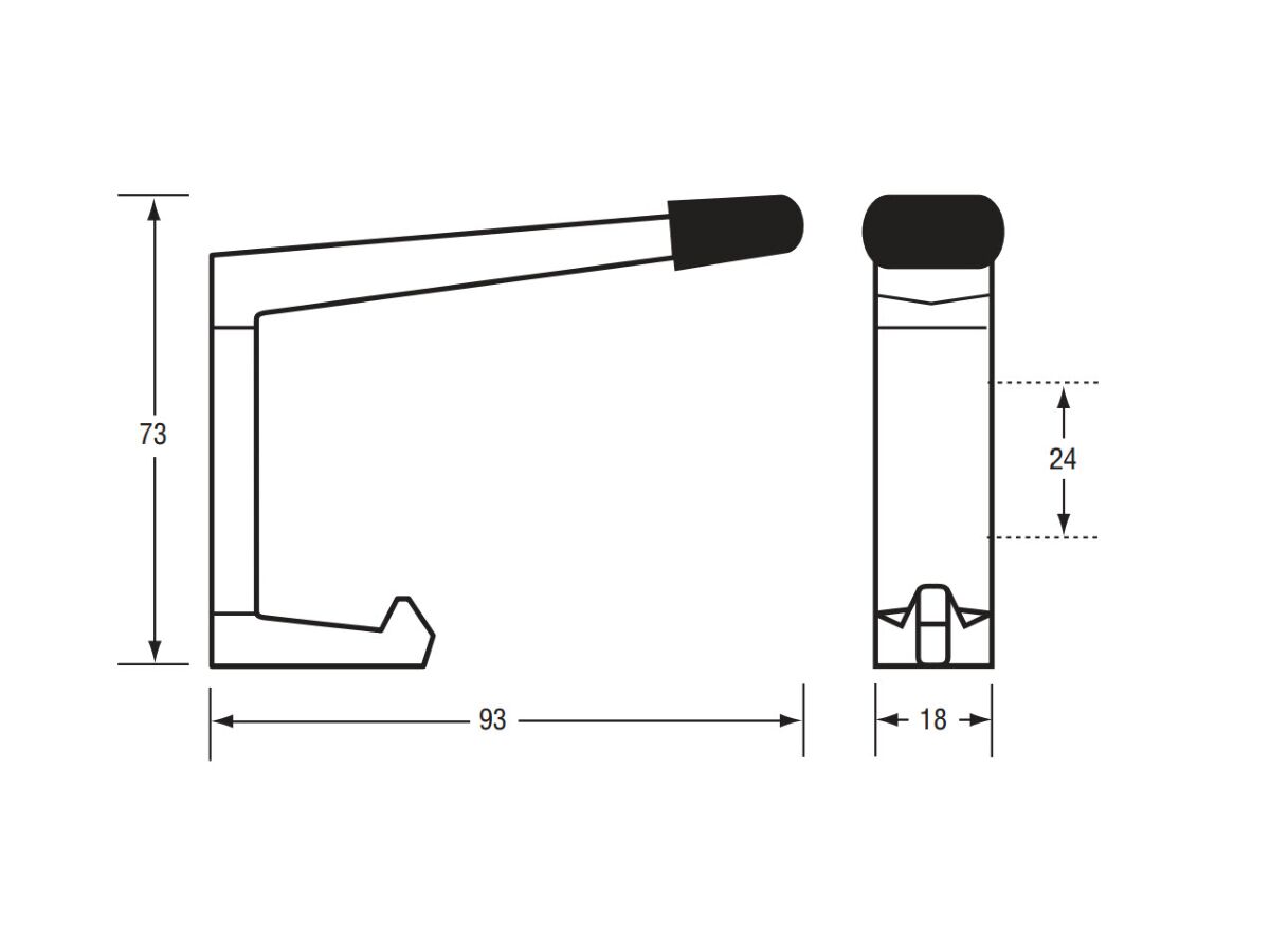 Reece Die Cast Zinc Hook With Rubber Bumper 73 X 18 X 93mm