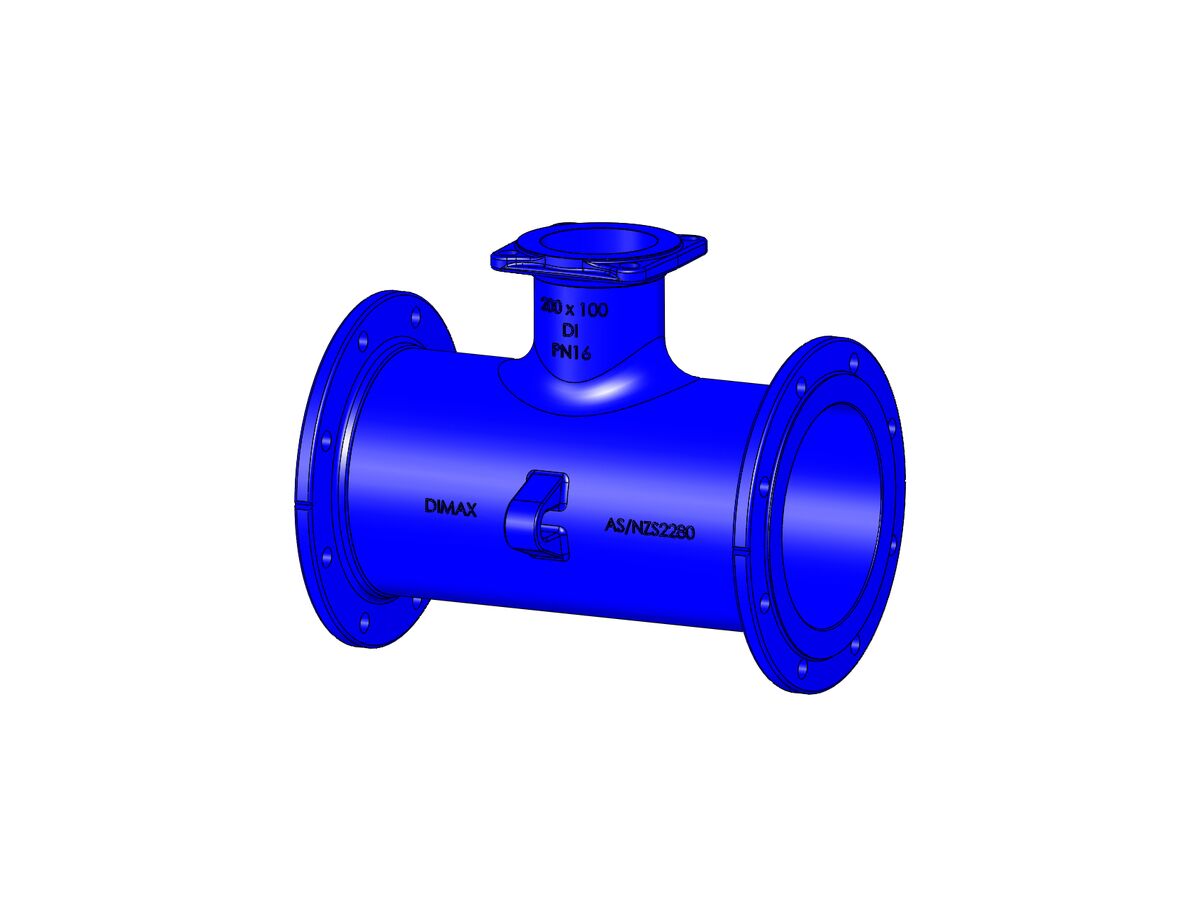 reece Dimax Ductile Iron Tee (Flange x Flange x Flange) PN16 B5 200mm x 100mm