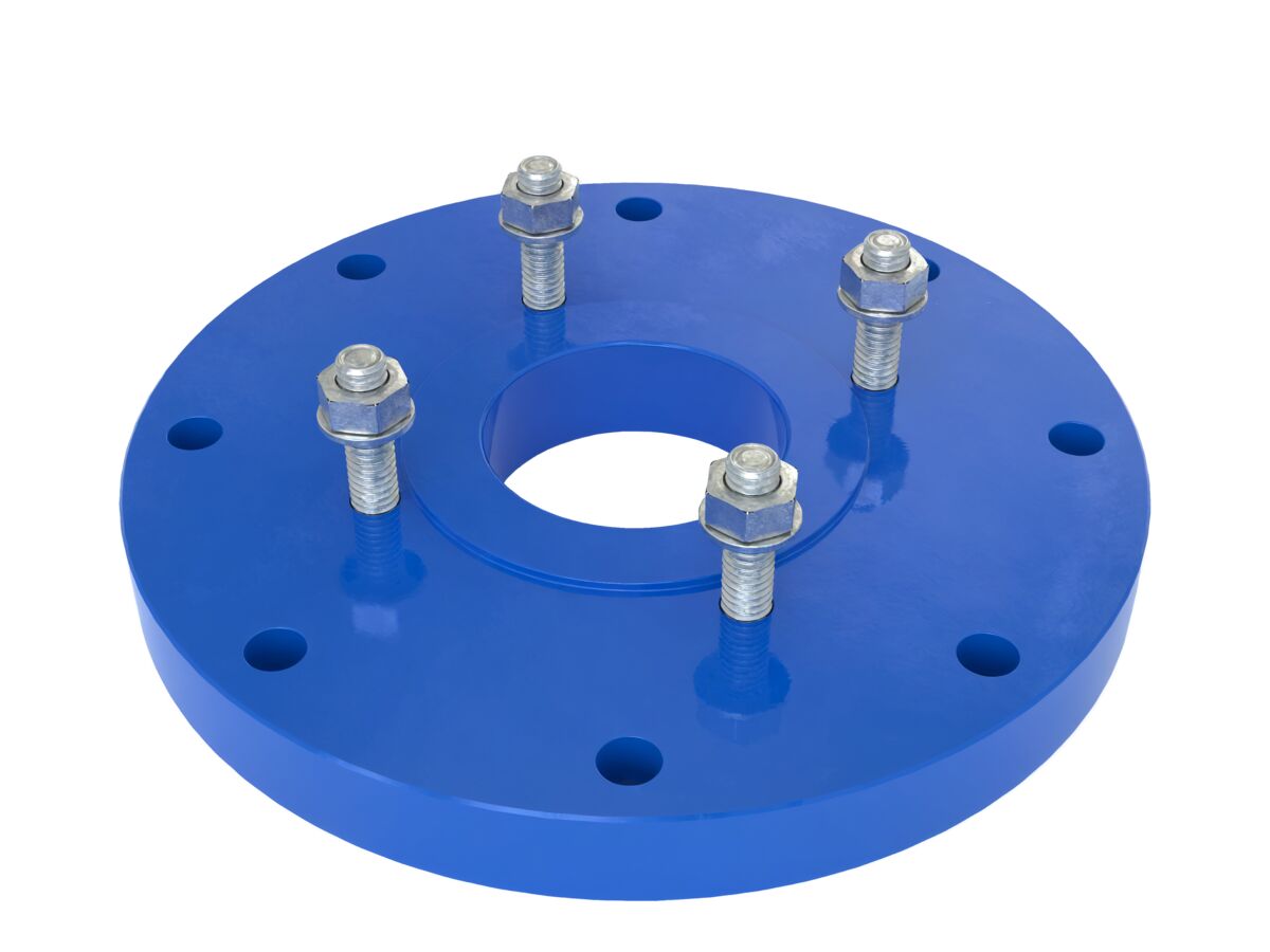 reece Dimax Mild Steel Offtake Flange PN16 B7 (B5) Fusion Coated DN 200mm x DN 100mm Central Offtake Complete with 4 x High Tensile Grade 88 M16 Studs with Nuts & Washers