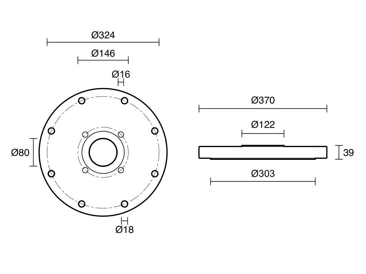 Reece Dimax Mild Steel Offtake Flange PN16 B7 (B5) Fusion Coated DN 225mm X DN 80mm Central Offtake Complete With 4 X High Tensile Grade 88 M16 Studs With Nuts & Washers
