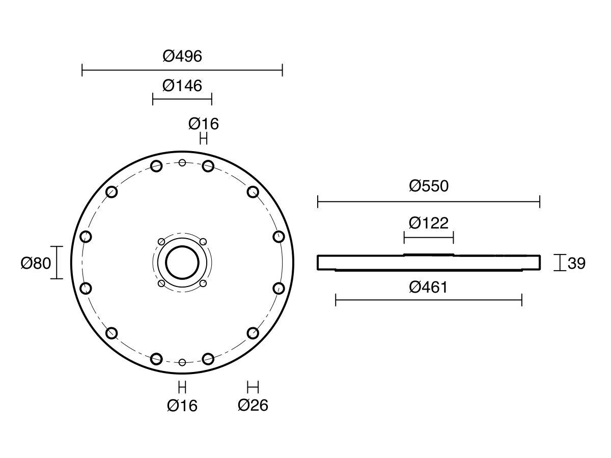 Reece Dimax Mild Steel Offtake Flange PN16 B7 (B5) Fusion Coated DN 375mm X DN 80mm Central Offtake Complete With 4 X High Tensile Grade 88 M16 Studs With Nuts & Washers