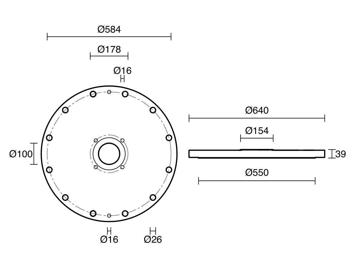 Reece Dimax Mild Steel Offtake Flange PN16 B7 (B5) Fusion Coated DN 450mm X DN 100mm Central Offtake Complete With 4 X High Tensile Grade 88 M16 Studs With Nuts & Washers