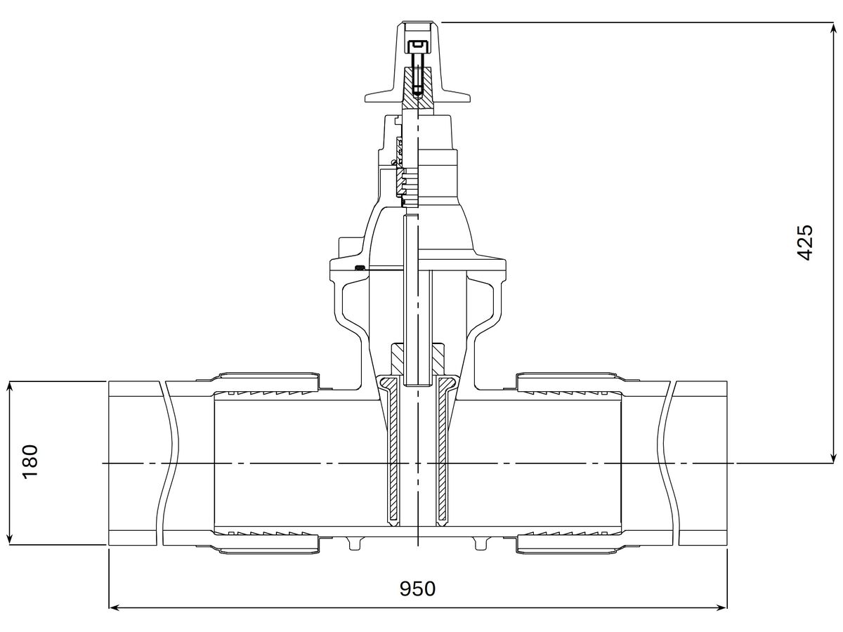 Reece Dimax Resilient Seated Gate Valve PN16 180mm SDR11 HDPE PE Tail 150mm Clockwise Close