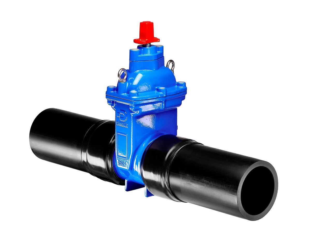 reece Dimax Resilient Seated Gate Valve PN16 180mm SDR11 HDPE PE Tail 150mm Clockwise Close