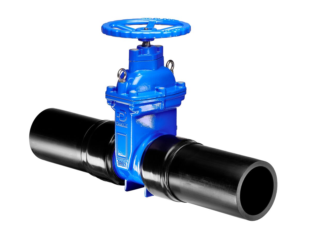 reece Dimax Resilient Seated Gate Valve with Handwheel PN16 180mm SDR11 HDPE PE Tail 150mm Anti-Clockwise Close