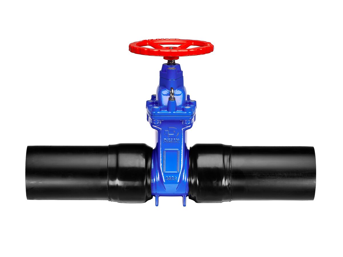 Reece Dimax Resilient Seated Gate Valve With Handwheel PN16 180mm SDR11 HDPE PE Tail 150mm Clockwise Close