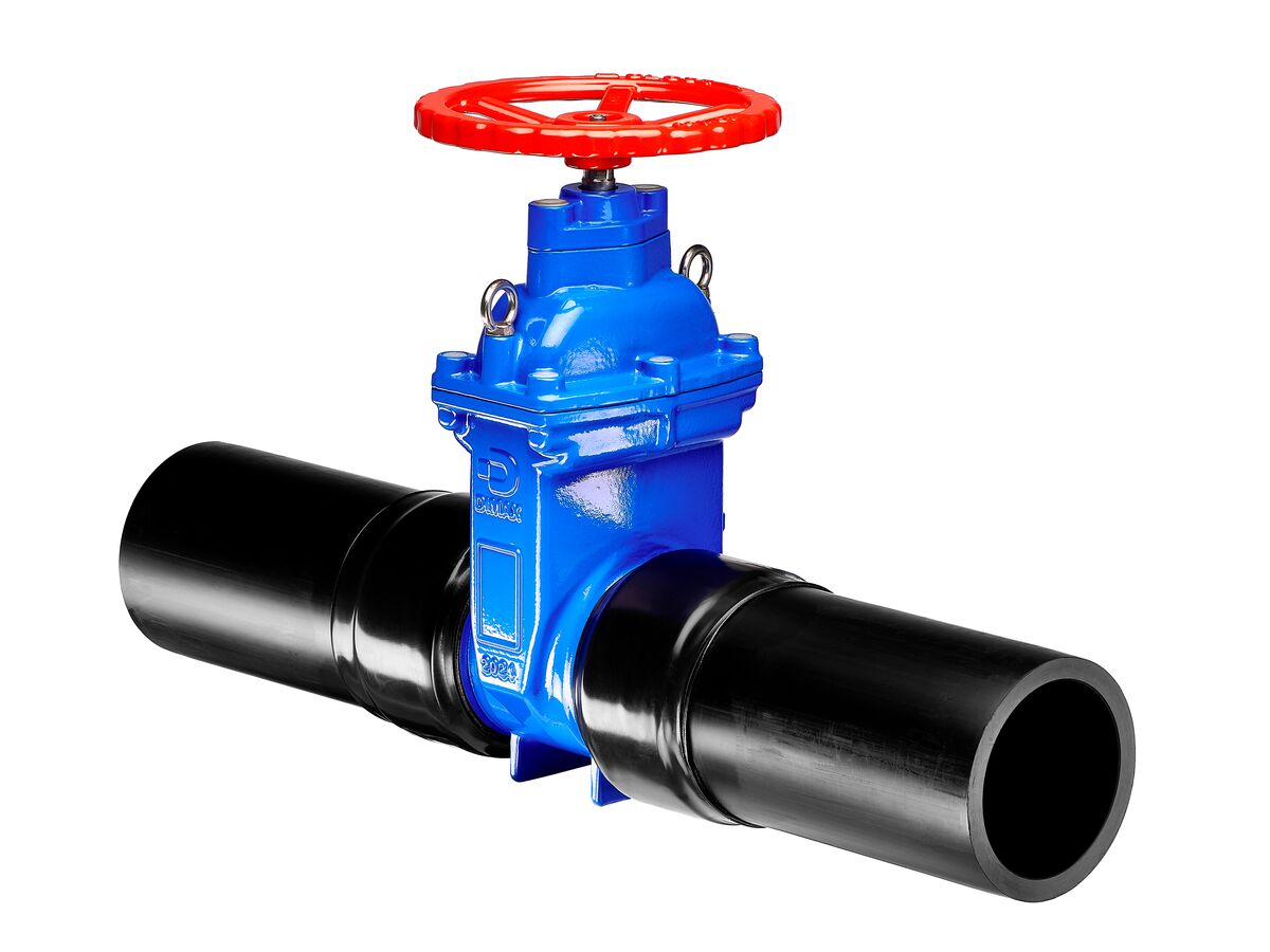 reece Dimax Resilient Seated Gate Valve with Handwheel PN16 180mm SDR11 HDPE PE Tail 150mm Clockwise Close