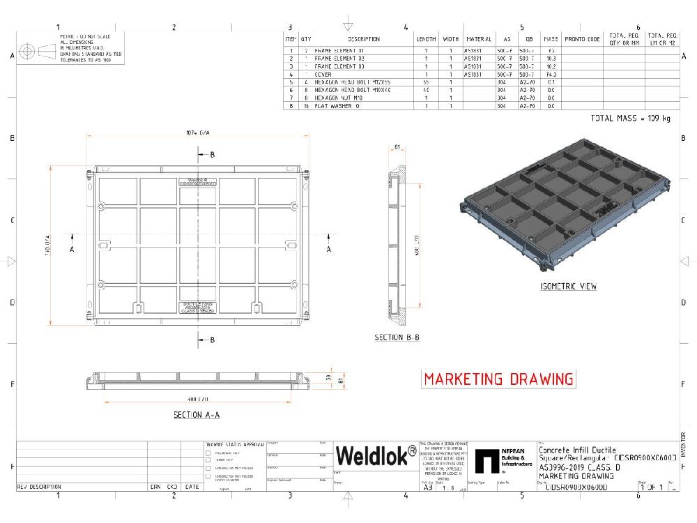Reece Ductile Iron Infill Boltdown Cover & Frame Class D Clear Opening 900mm X 600mm