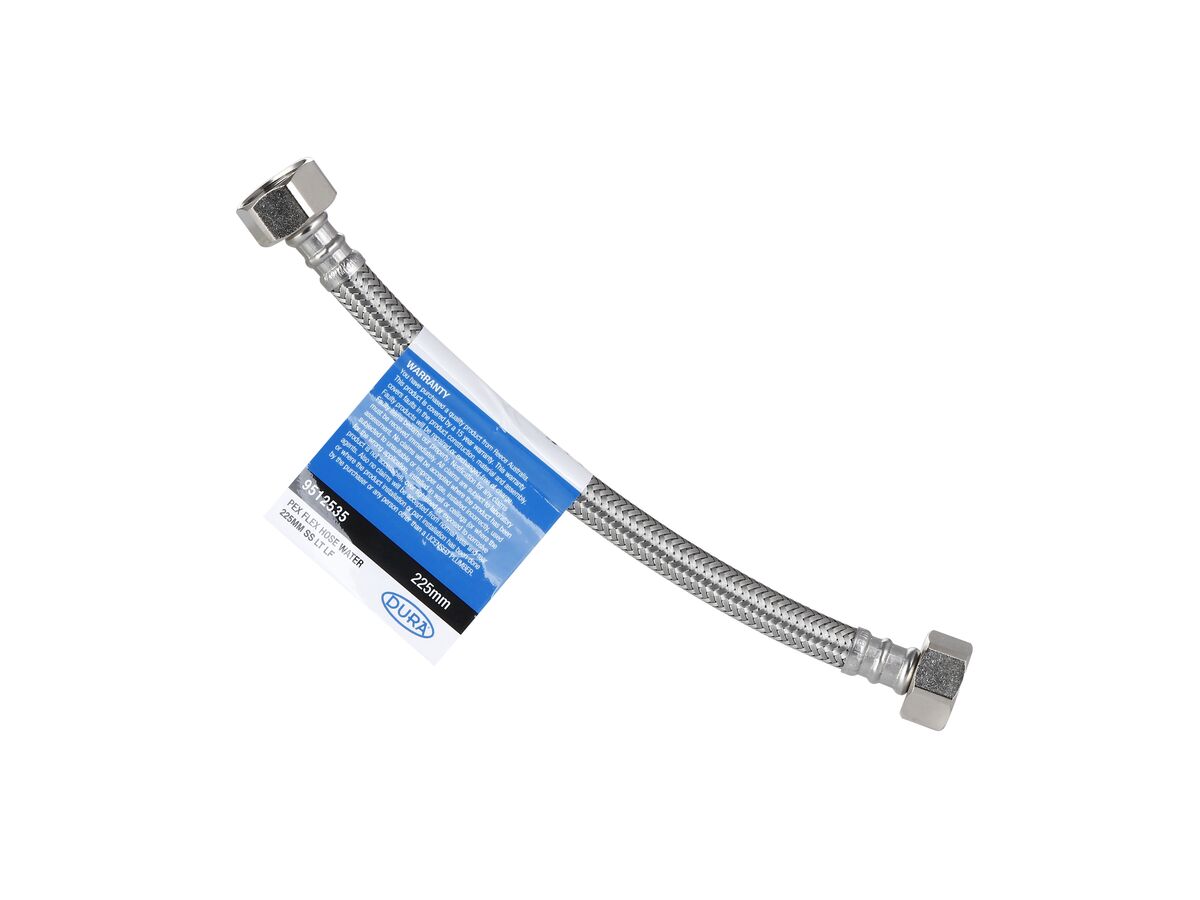 reece Dura Pex Flex Hose Water 225mm Stainless Steel Low-Temp Lead Free