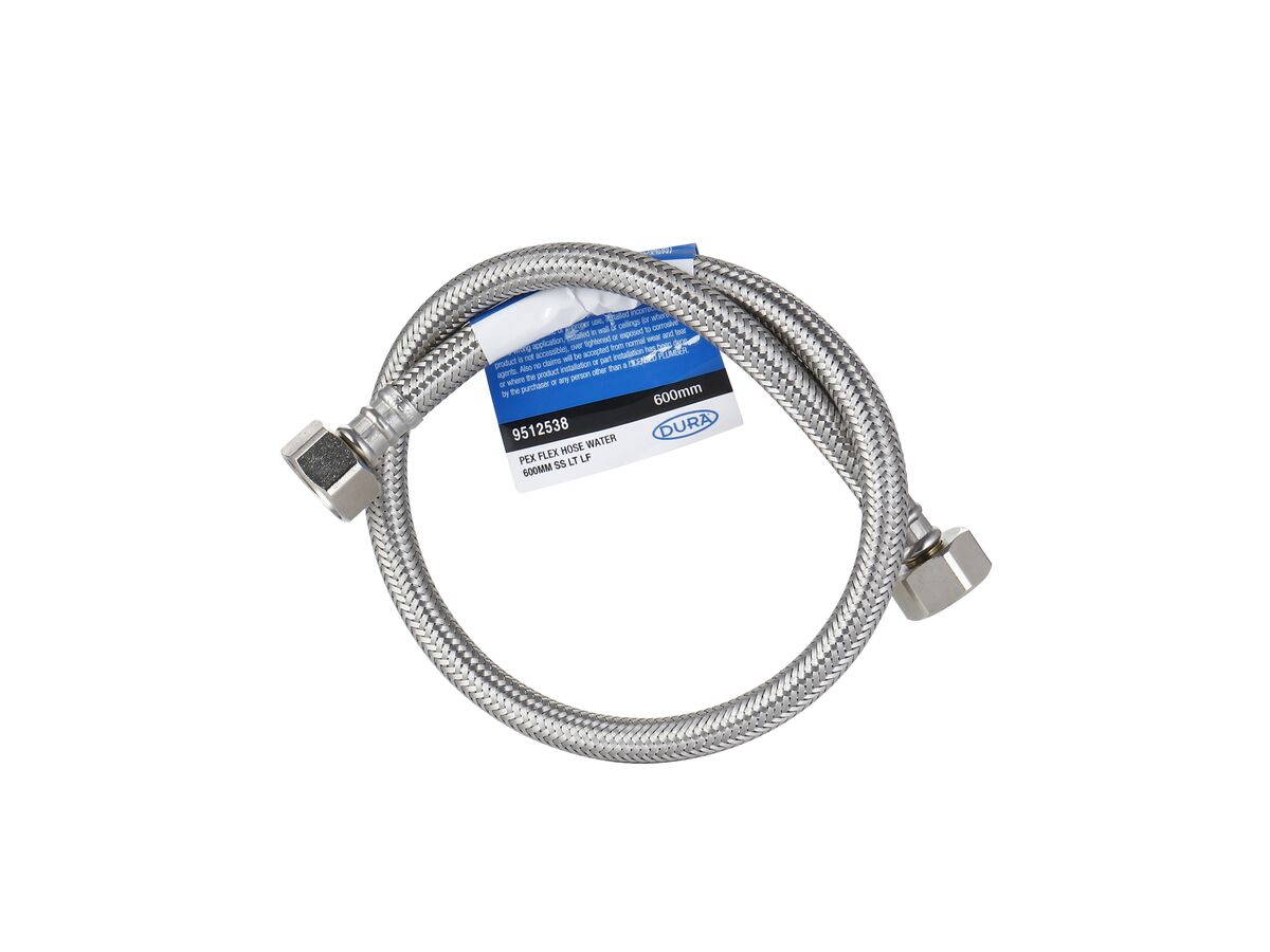 reece Dura Pex Flex Hose Water 600mm Stainless Steel Low-Temp Lead Free