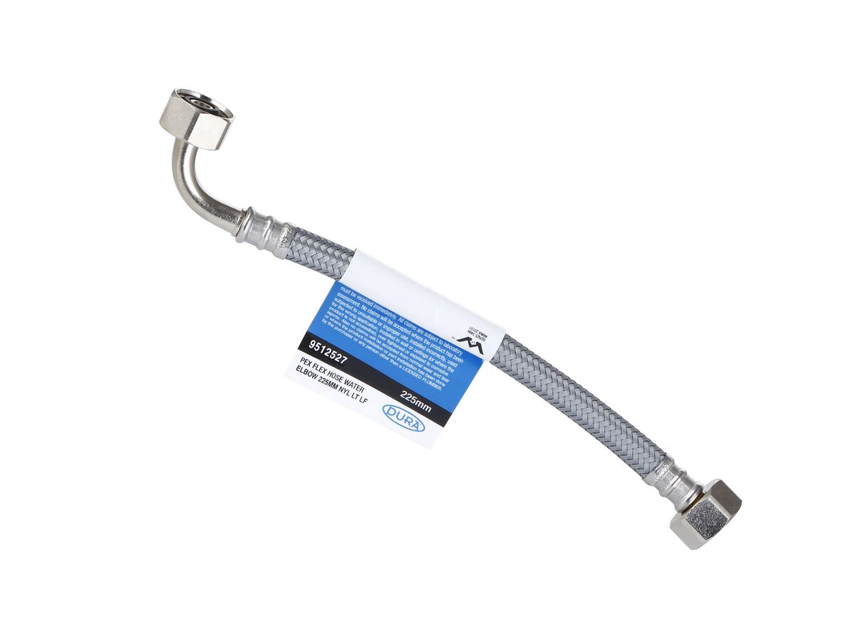 reece Dura Pex Flex Hose Water with Elbow 225mm Nylon Low-Temp Lead Free