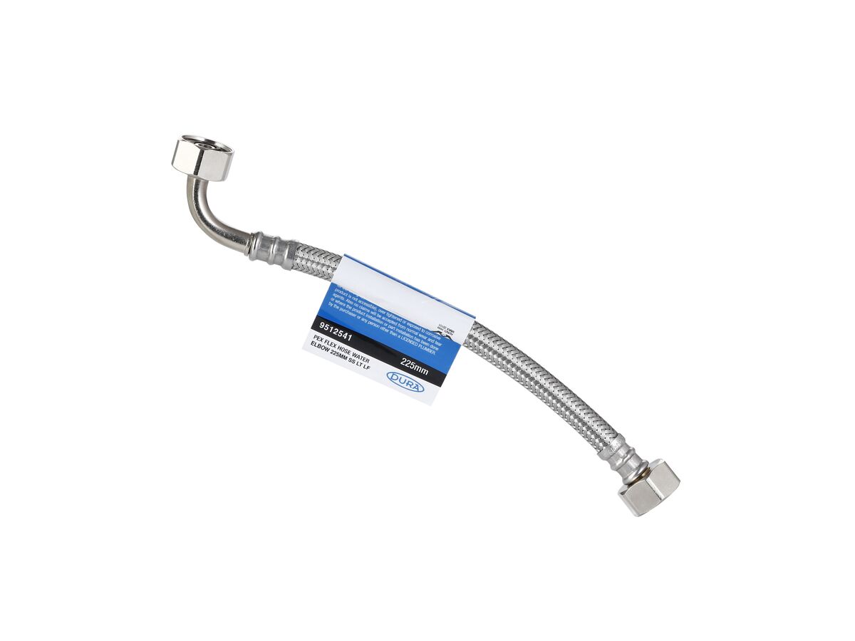 reece Dura Pex Flex Hose Water with Elbow 225mm Stainless Steel Low-Temp Lead Free