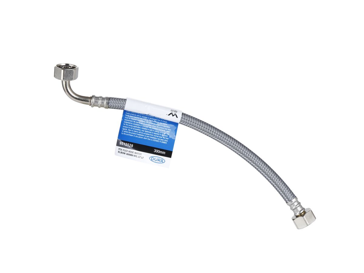 reece Dura Pex Flex Hose Water with Elbow 300mm Nylon Low-Temp Lead Free